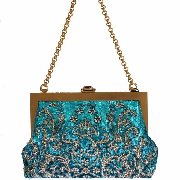 Dolce & Gabbana-Blue Clear Crystal Gold Evening purse - Picture 3 of 6